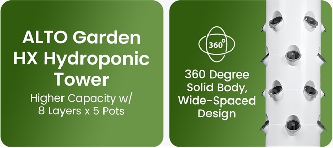 widely spaced pots in a tower garden