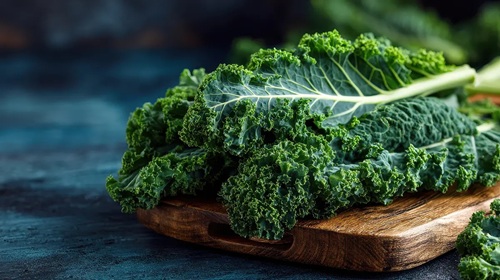 harvested hydroponic kale on a cutting board